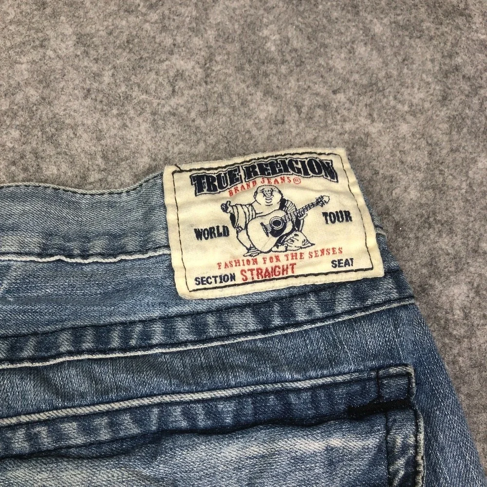 True Religion Jeans Ricky Straight Size 38 Blue Flap Pockets Y2K